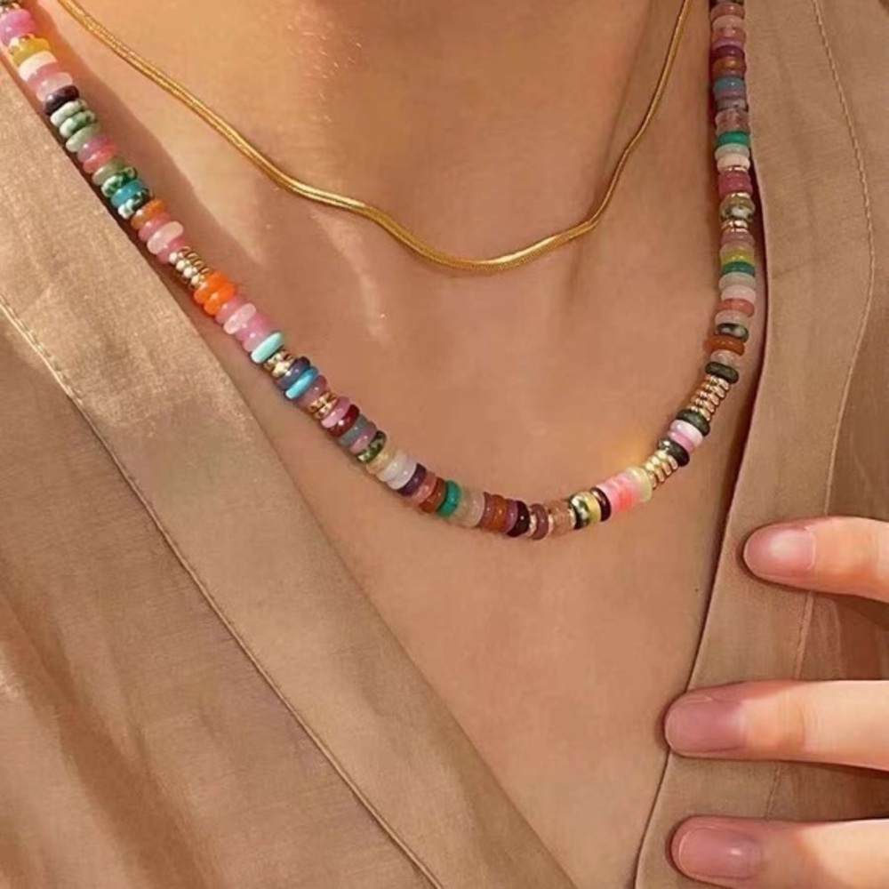 18K GP natural gemstone necklace